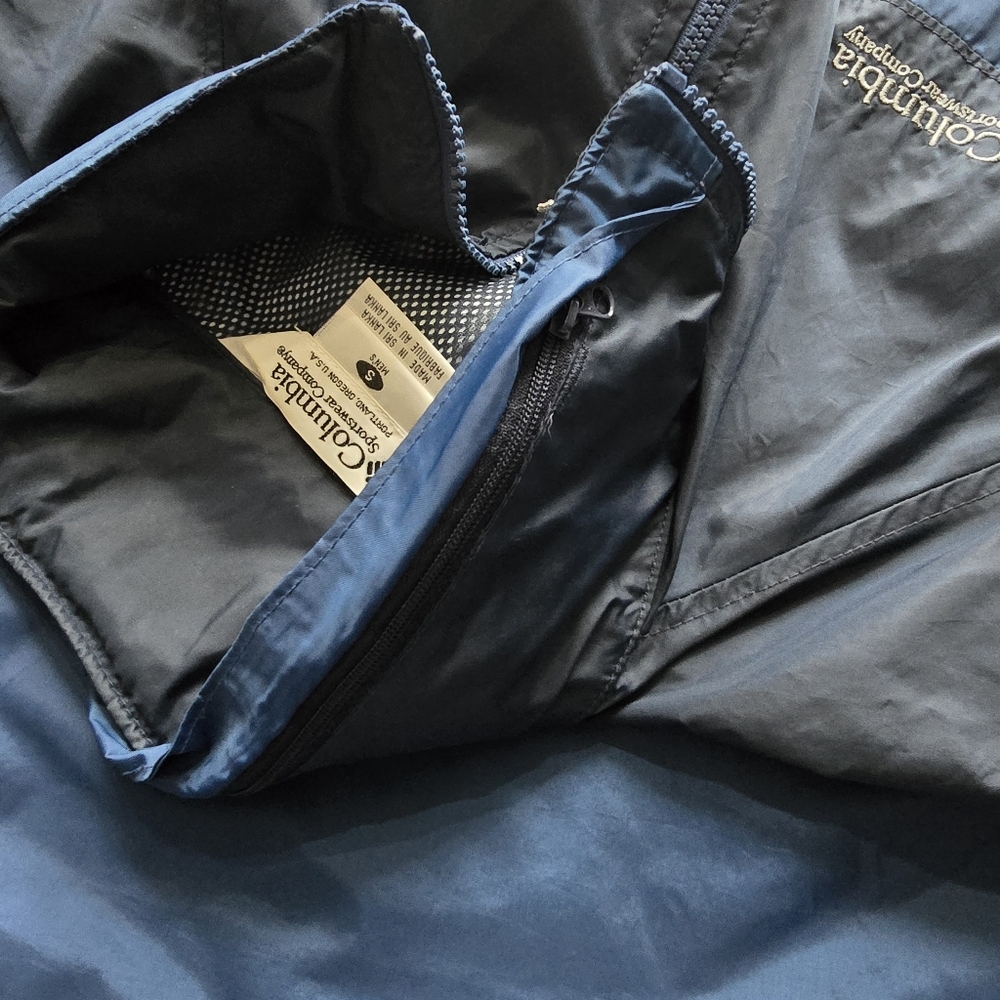 Columbia Men’s Blue Lightweight Hooded Rain Jacket Windbreaker Size Small - Picture 7 of 7
